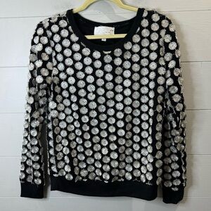 JOA Los Angeles | Textured Black and Silver Polka Dot Sweater Size Small